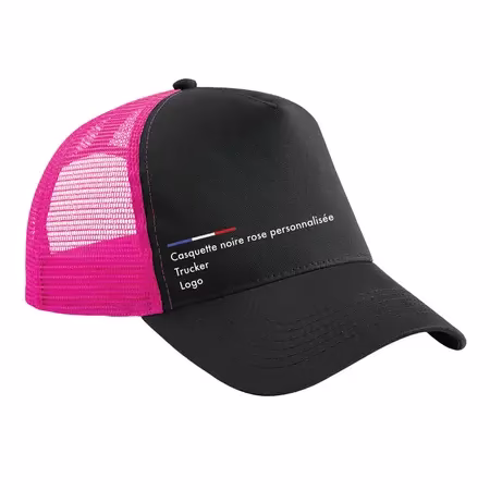 Casquette rose et noire personnalisée trucker pour femme