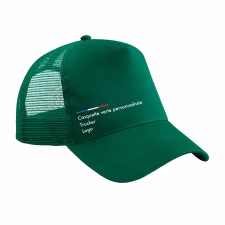 Casquette verte personnalisée trucker