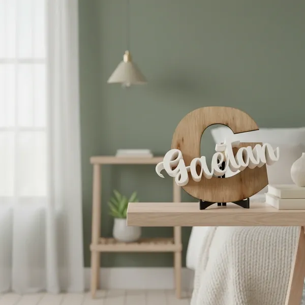 Décoration en bois et prenom impression 3d
