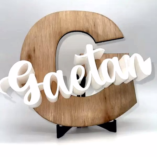 Décoration en bois et prenom impression 3d