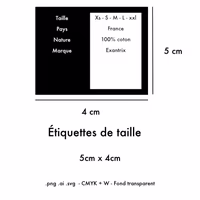 50 Étiquettes pour taille de vêtement en Dtf thermocollant