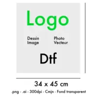 Logo en planche DTF 34x45 cm format feuille personnalisé