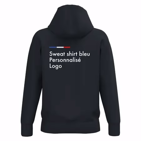 Sweat shirt a capuche bleu marine homme personnalisé