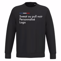 Sweat noir personnalisé homme et femme, pull col rond