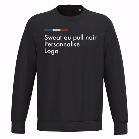 Sweat noir personnalisé homme et femme, pull col rond