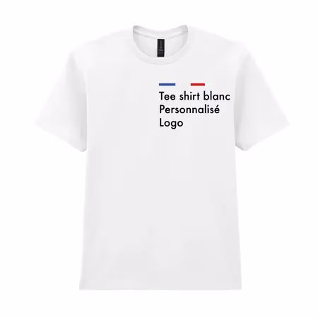 T shirt blanc personnalisé homme, col rond, 100% coton