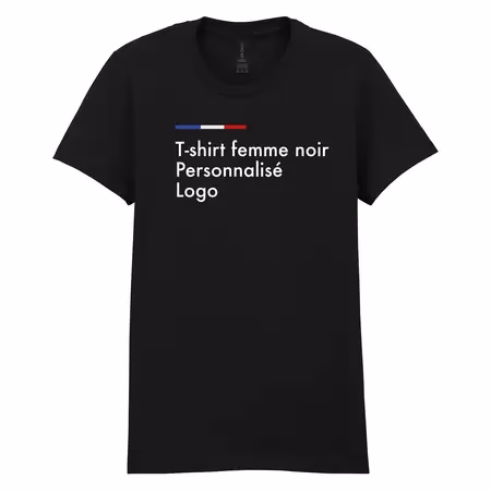 T shirt noir femme personnalisé, col rond, impression dtf