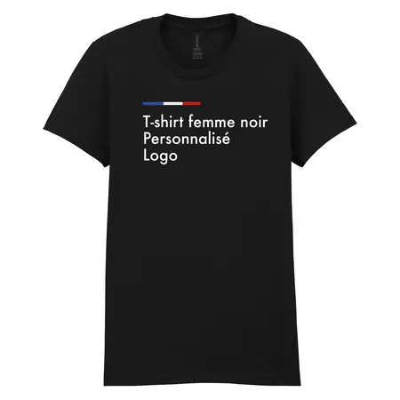 T shirt noir femme personnalisé, col rond, impression dtf