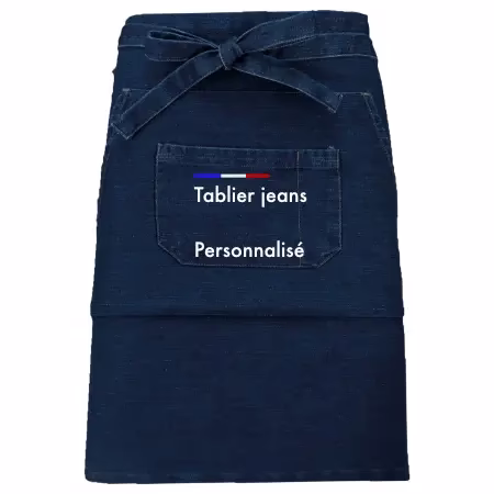 Tablier denim mi long à personnalisé par logo