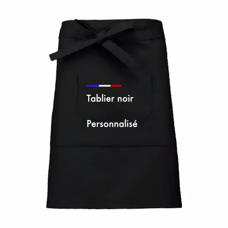 Tablier noir de travail mi long personnalisable avec poche