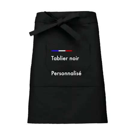Tablier noir de travail mi long personnalisable avec poche
