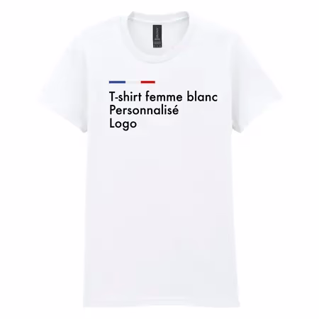Tee shirt blanc personnalisé femme, col rond