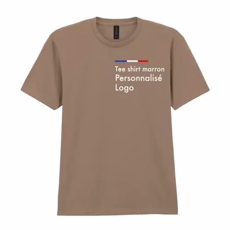 Tee shirt marron homme personnalisé, col rond, coton