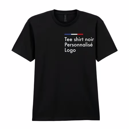 Tee shirt noir personnalisé homme de qualité, col rond
