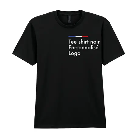 Tee shirt noir personnalisé homme de qualité, col rond